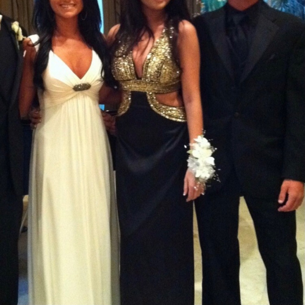 Black and Gold Prom Dress Sequins Open Back NOX